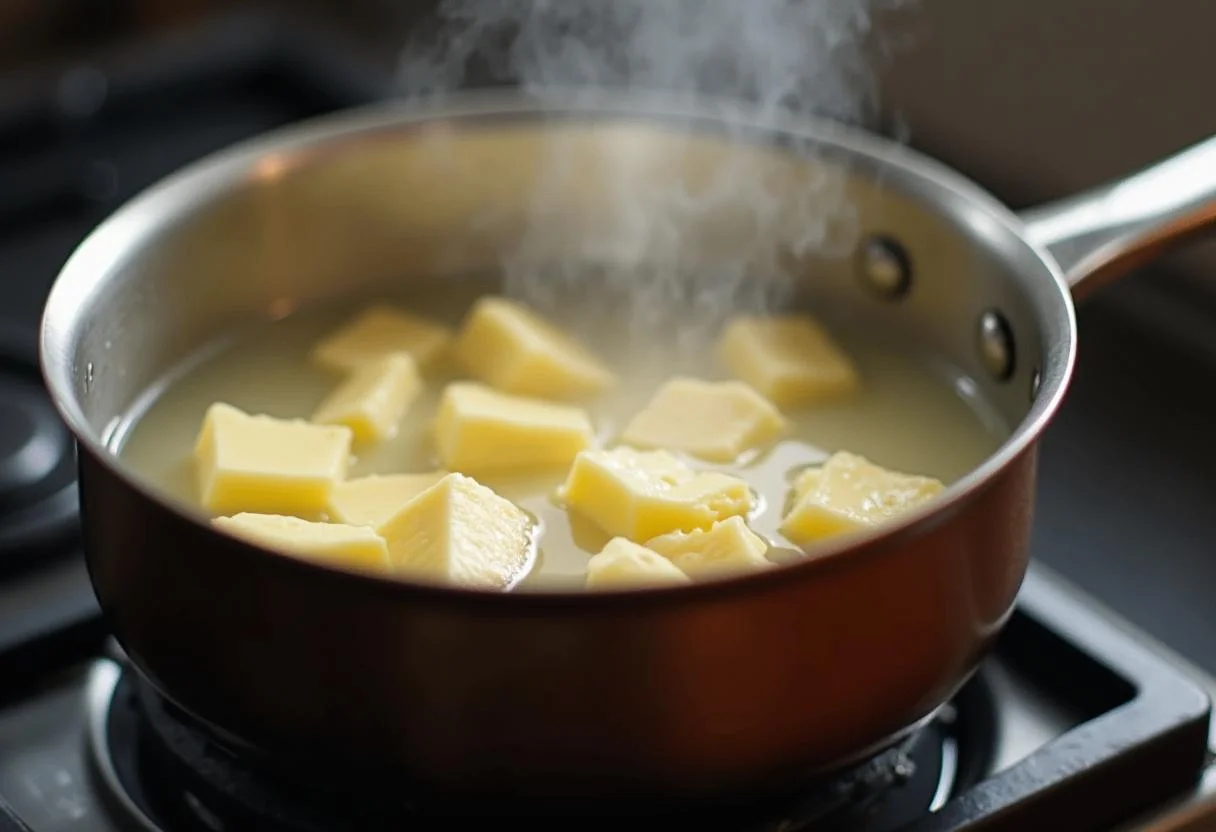 Une casserole sur le feu pour faire la pâte des Pommes Dauphine Légères.
