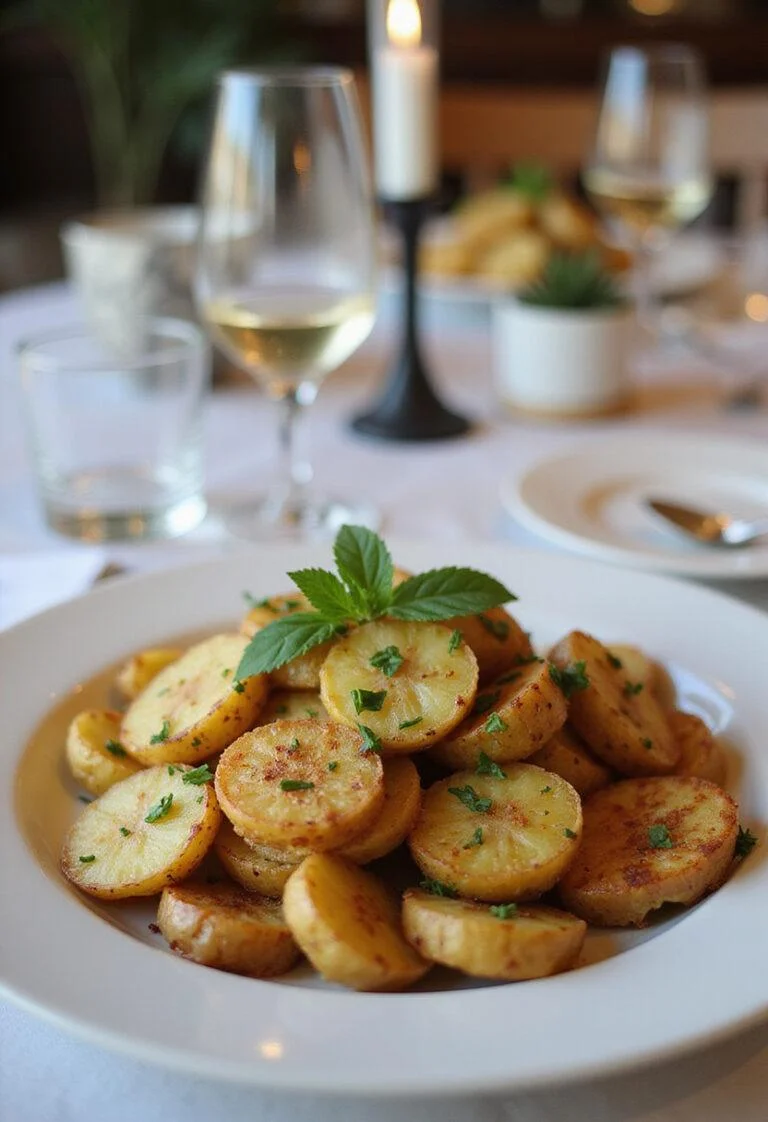 Elegant presentation of Pommes Sarladaises highlighting crispy potatoes, ideal for a fine dining experience.