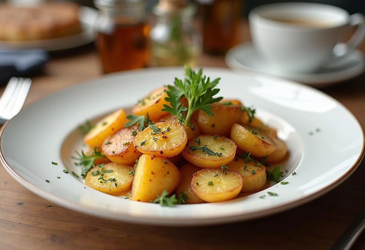 Présentation élégante de Pommes Sarladaises mettant en valeur des pommes de terre croustillantes, idéales pour une expérience gastronomique raffinée.
