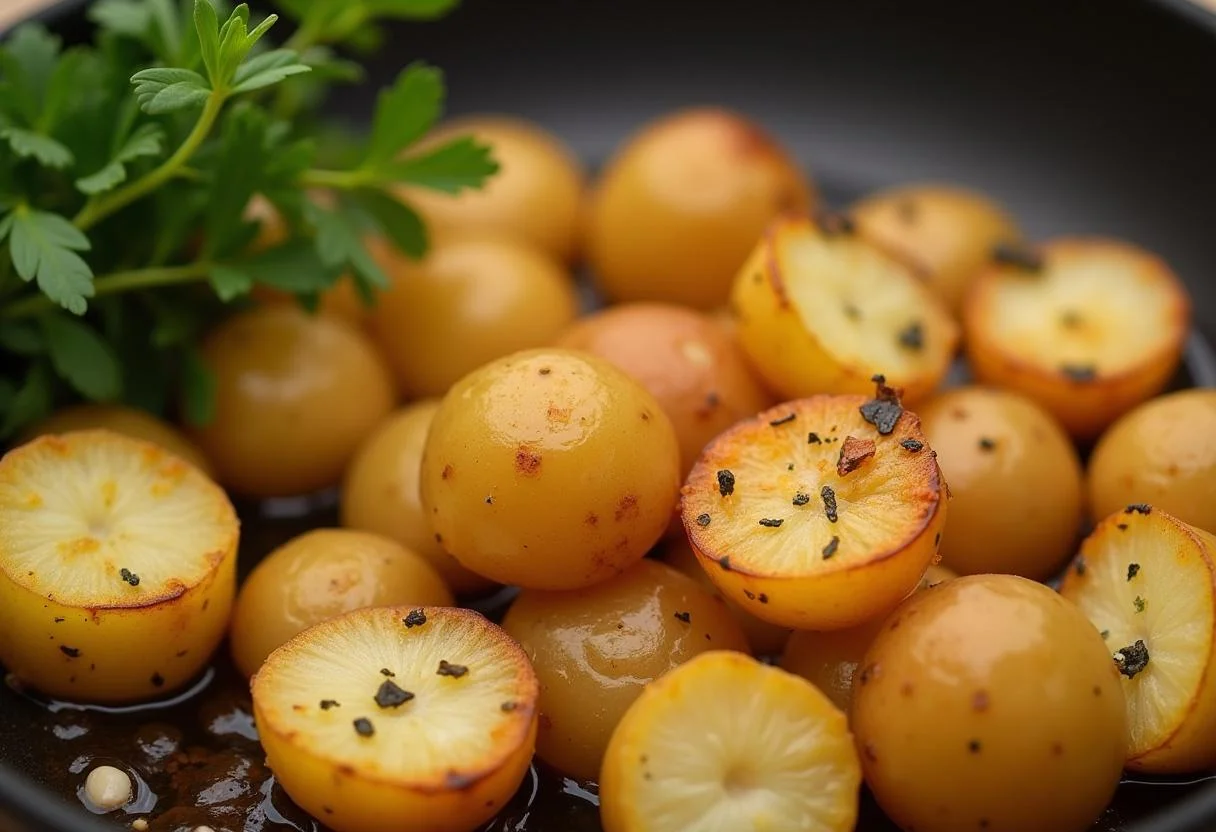Pommes de terre dorant dans la graisse de canard pour le plat traditionnel de Pommes Sarladaises.