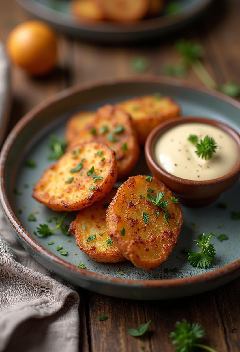 Pommes de terre au four délicieusement servies avec sauce d'accompagnement, image appétissante.