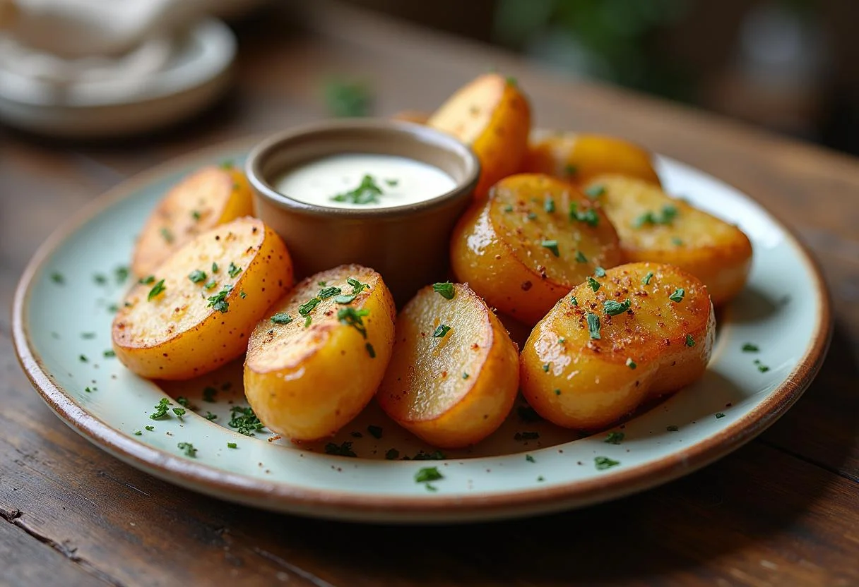 Pommes de terre au four délicieusement servies avec sauce d'accompagnement, image appétissante.