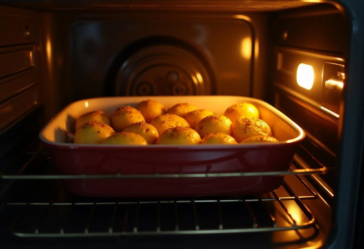 Four préchauffé pour la cuisson des pommes de terre au four, image d'une étape de cuisson réaliste.