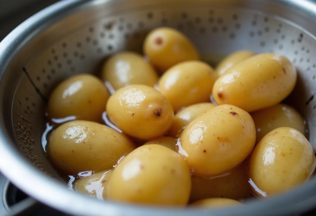 Égoutter les pommes de terre bouillies pour faire une purée de pommes de terre lisse.