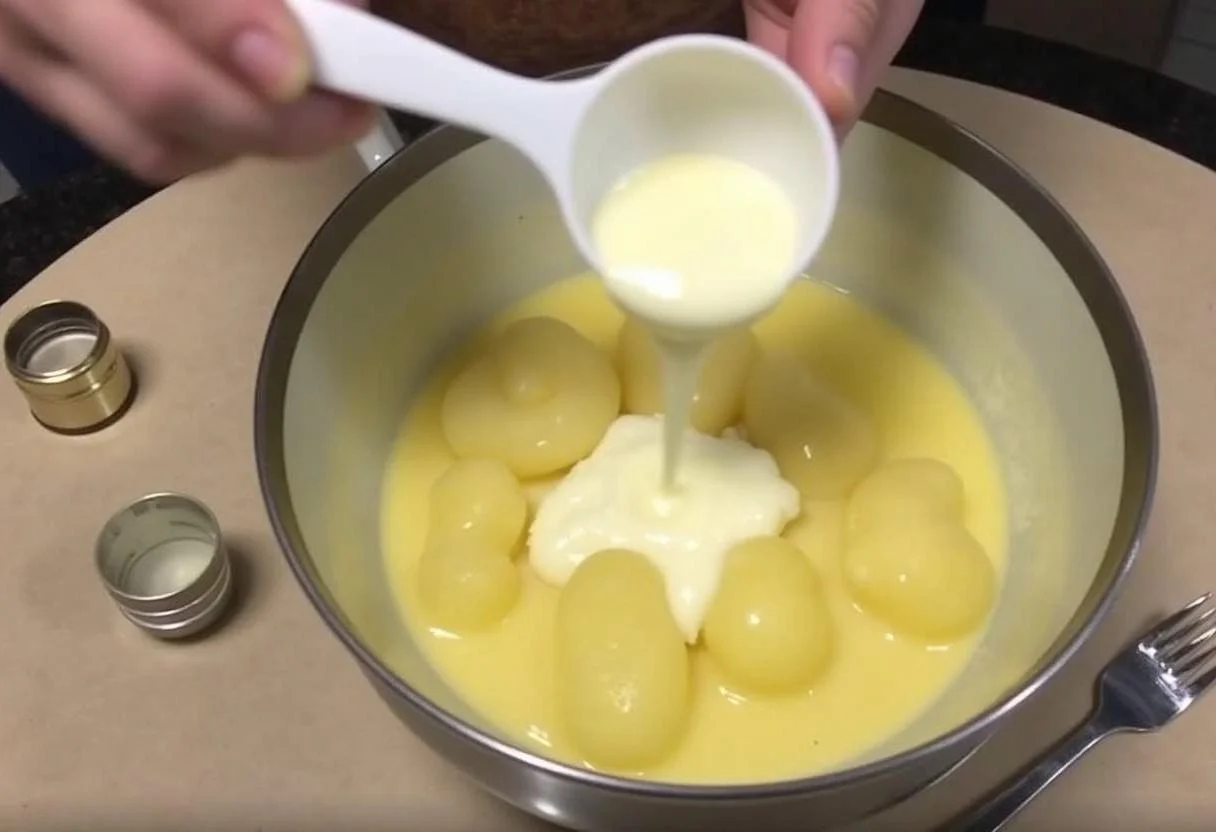 Du beurre et de la crème sont ajoutés aux pommes de terre pour une riche Purée de Pommes de Terre.