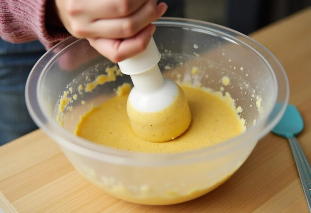 Écraser les pommes de terre pour obtenir une texture crémeuse pour la Purée de Pommes de Terre.