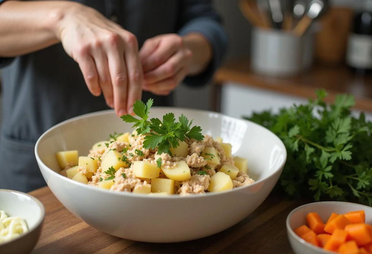 Combinaison de thon et pommes de terre pour préparer la salade thon aux pommes de terre.