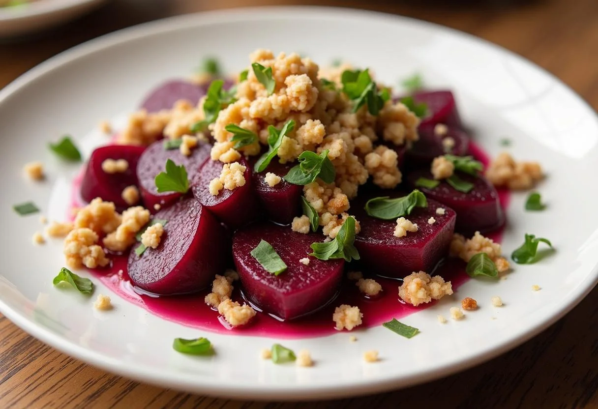 Fresh Beet Salad displaying vibrant colors and textures, perfect for a healthy meal.