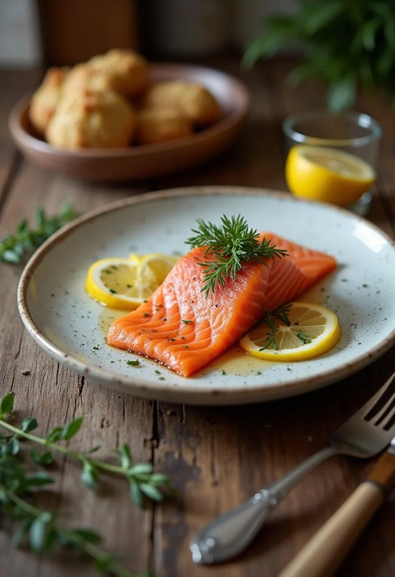 Présentation élégante du saumon fumé de qualité sur la table.