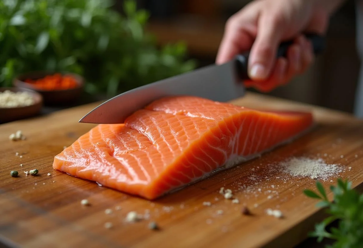 Choix du saumon de qualité pour la recette de saumon fumé.