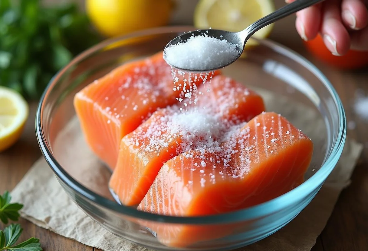 Préparation de la saumure pour la recette de saumon fumé.