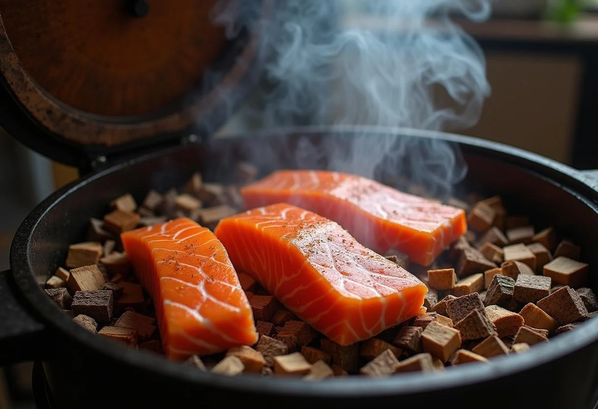 Placement du saumon dans le fumoir pour une recette de saumon fumé perfectionnée.