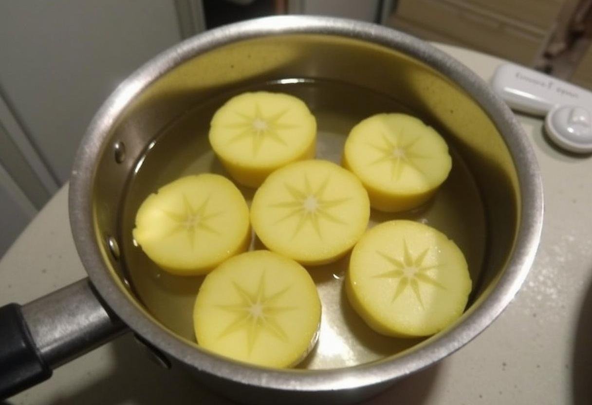 Préparation du sirop de gingembre maison avec des tranches de gingembre dans une casserole sur le feu.
