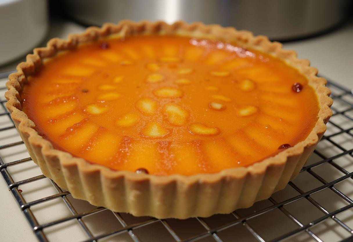 Tarte au patate douce dorée, refroidissant sur une grille, prête à être dégustée.