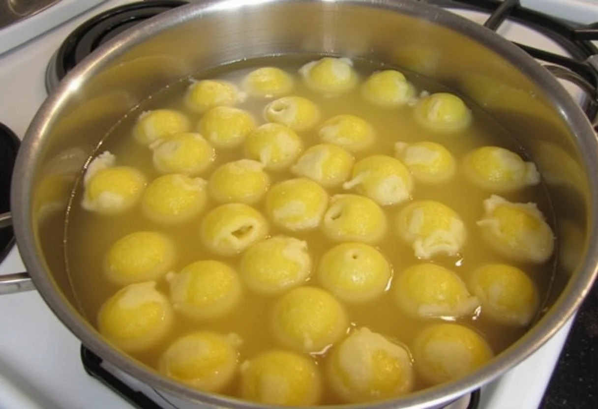 Cuisson des tortellini dans l'eau bouillante jusqu'à ce qu'ils remontent à la surface. Recette tortellini ricotta épinard, étape de cuisson des pâtes farcies.