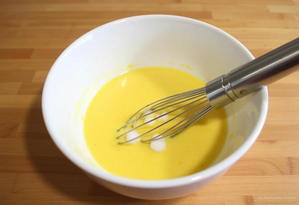 Préparation de la vinaigrette au citron avec de la moutarde de Dijon et du jus de citron frais.