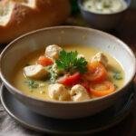 Présentation de Waterzooi de Poulet Traditionnel de Gand, une recette facile délicieuse et réconfortante.