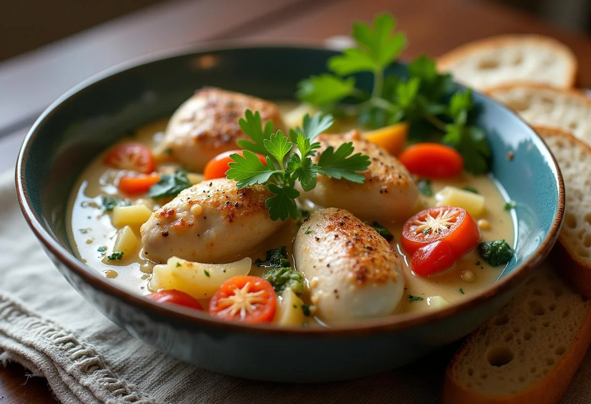 Présentation de Waterzooi de Poulet Traditionnel de Gand, une recette facile délicieuse et réconfortante.