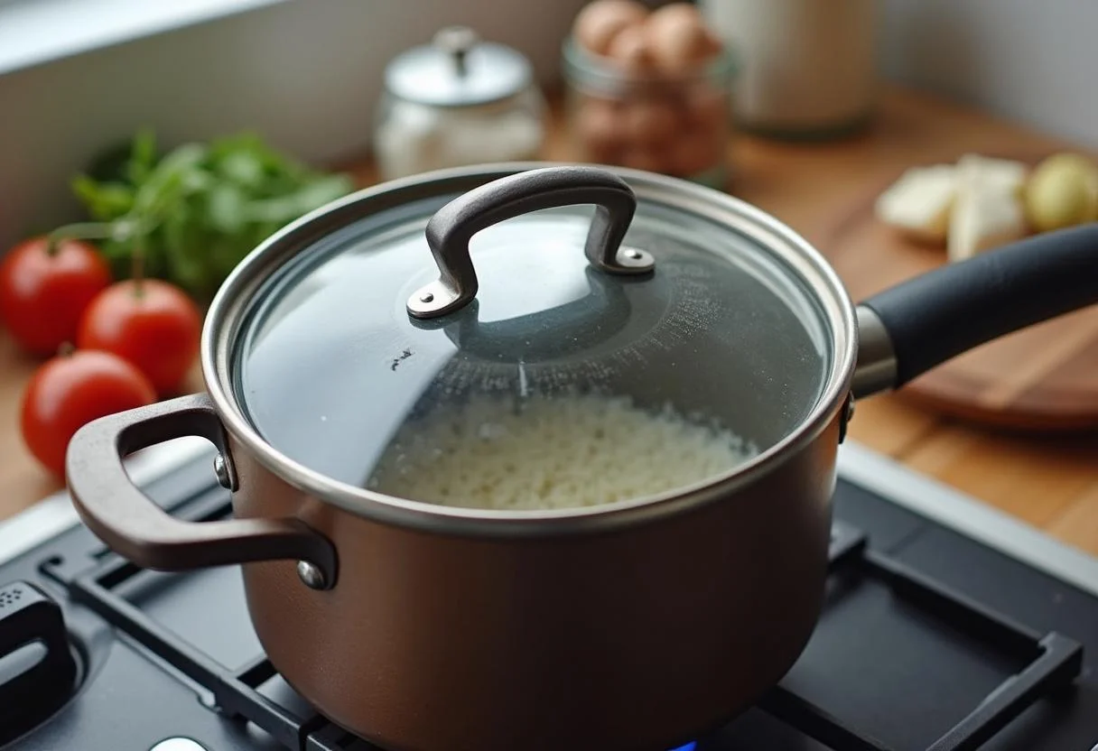 Cuisson de Waterzooi de Poulet Traditionnel de Gand avec un couvercle sur le pot, une recette facile à réaliser.