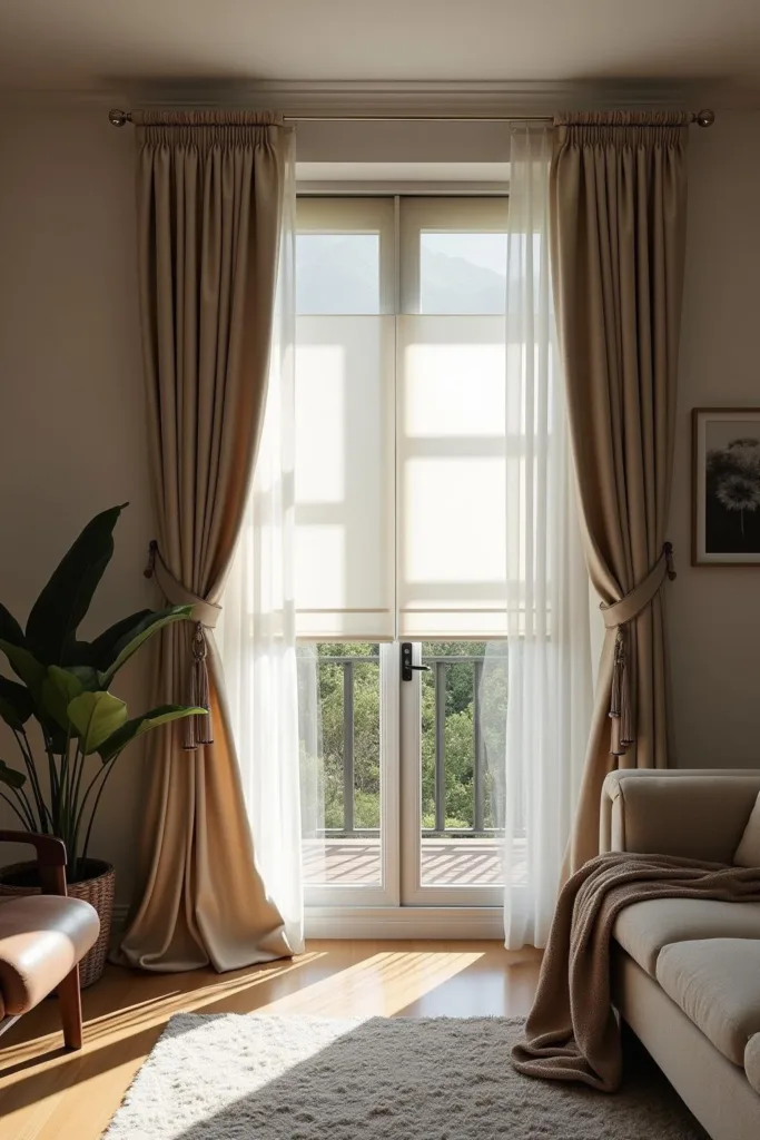 Salon moderne avec des stores élégants assurant intimité et lumière naturelle