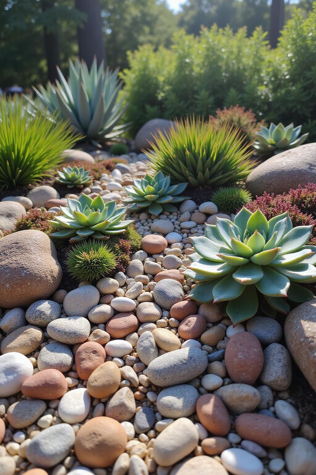 Jardin de rochers avec succulentes à couper le souffle, mettant en vedette une variété diverse de plantes succulentes et de pierres décoratives