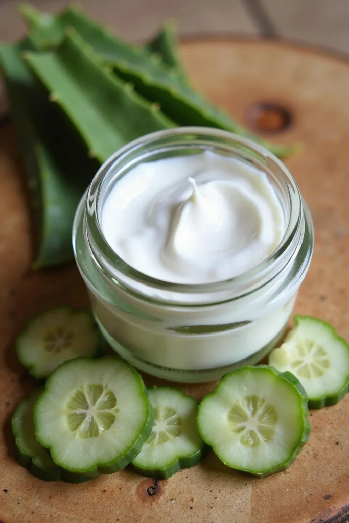 Crème pour les yeux fait maison avec aloe vera et concombre pour réduire ridules et cernes