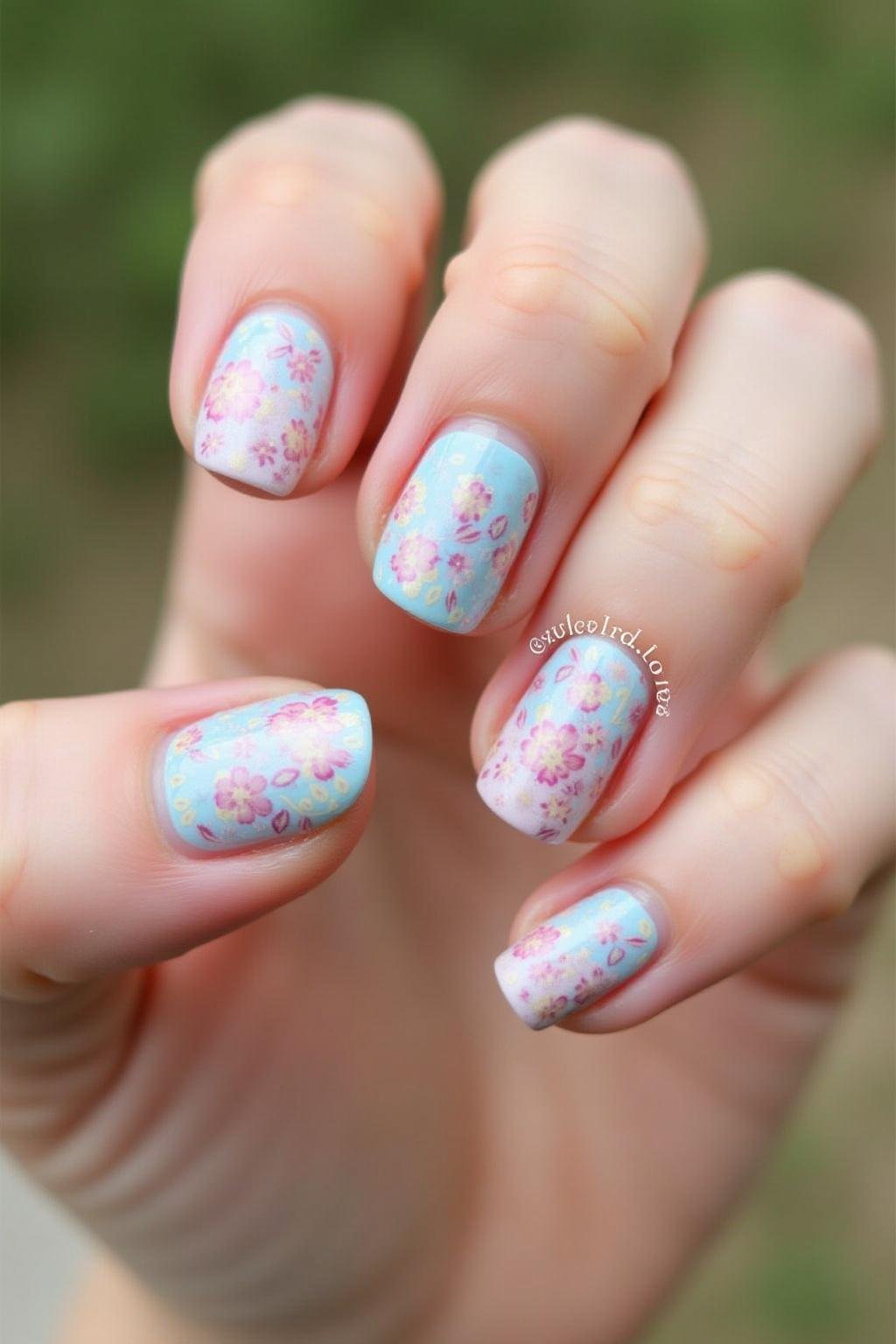 Design de manucure estivale avec couleurs pastel et motifs floraux, parfait pour les journées à la plage en 2025