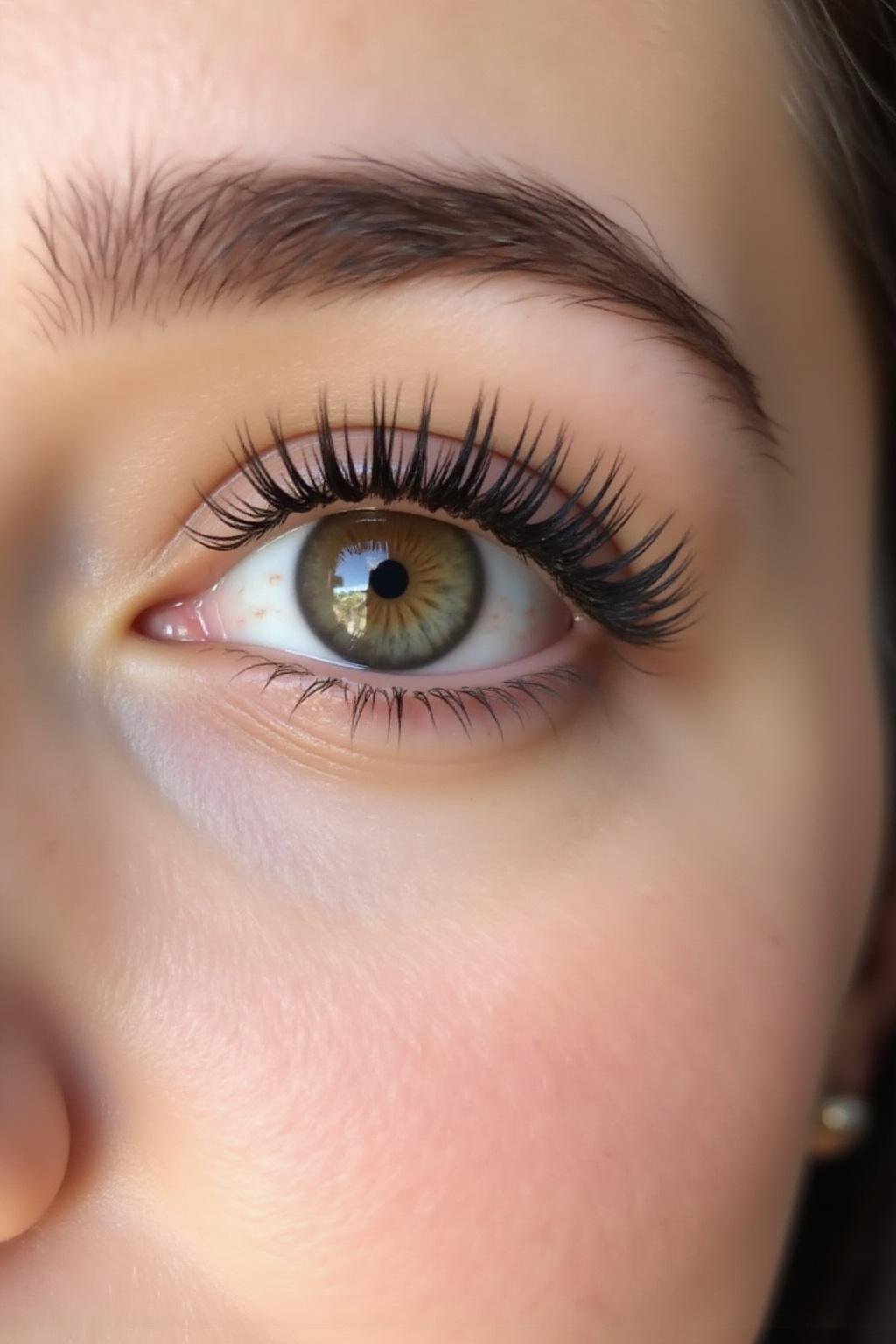 Gros plan sur l'œil d'une femme avec des cils longs et naturels, démontrant l'efficacité du sérum maison pour la croissance des cils