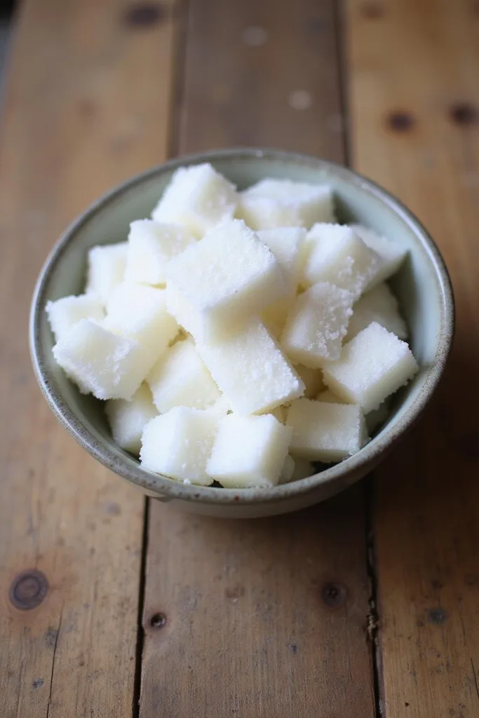 Gros plan sur un gommage au sucre maison avec du sucre blanc et de l'huile de coco dans un bol en verre, avec une cuillère en bois à côté