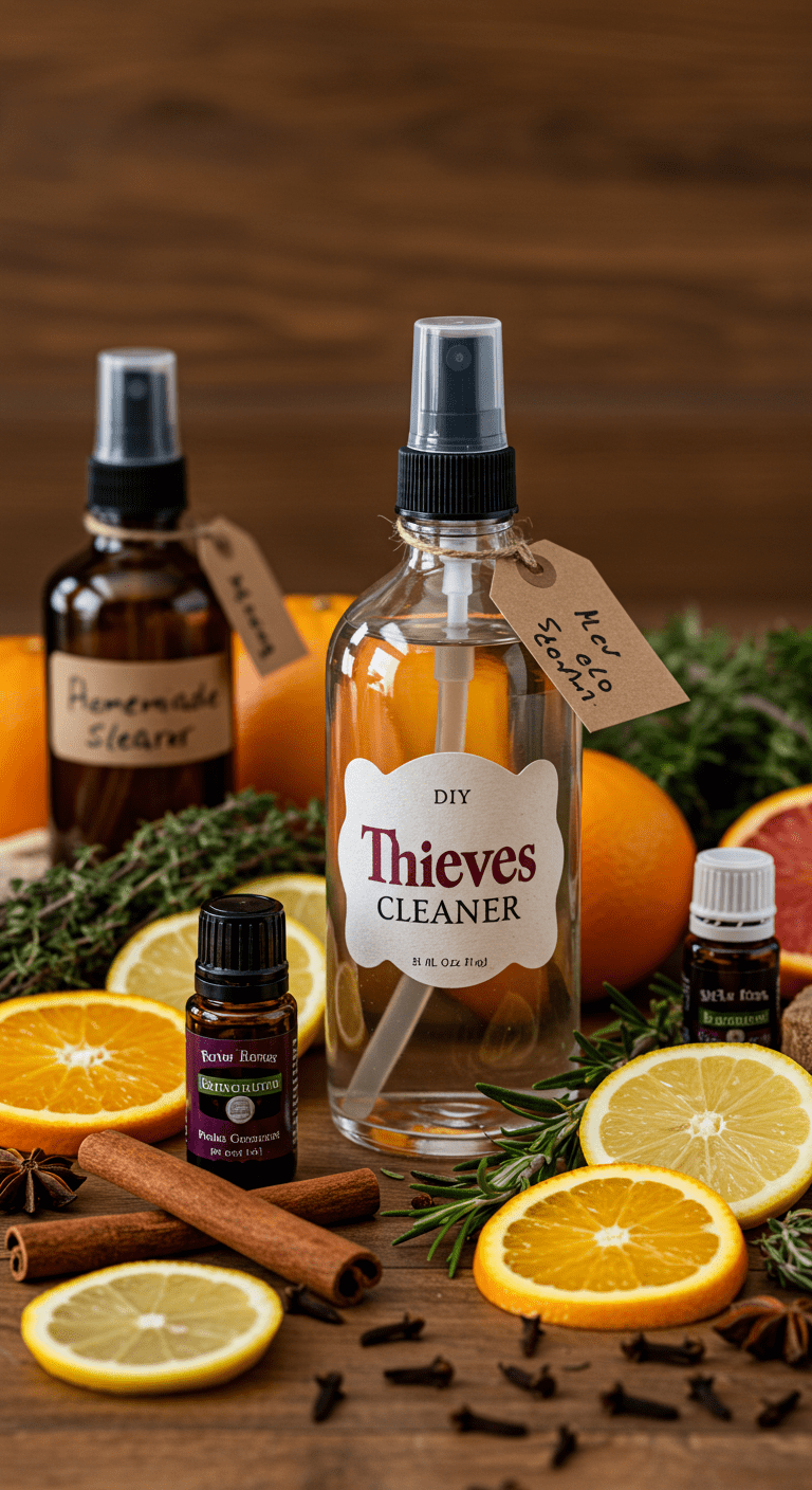 Bouteille de nettoyant naturel maison à base d'huiles essentielles et d'ingrédients biologiques
