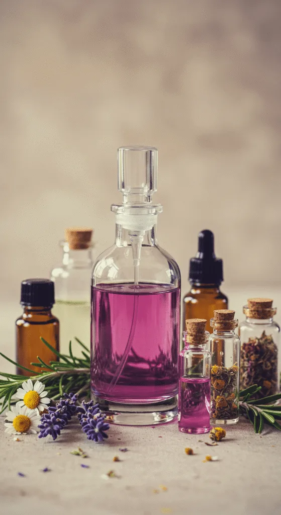Bouteille de parfum naturel faites maison avec huiles essentielles