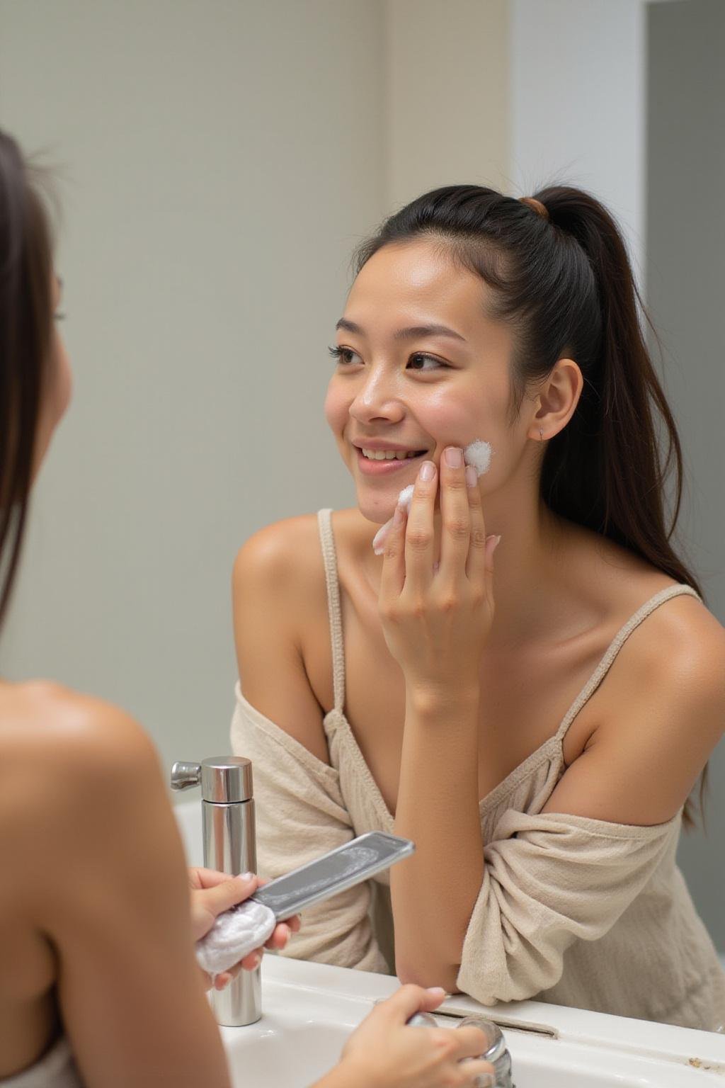 Femme utilisant un traitement herbal maison sur son visage pour une peau claire