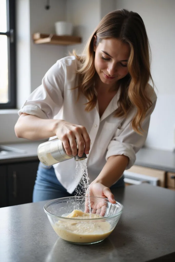 Femme préparant un spray de croissance capillaire naturel dans une cuisine lumineuse
