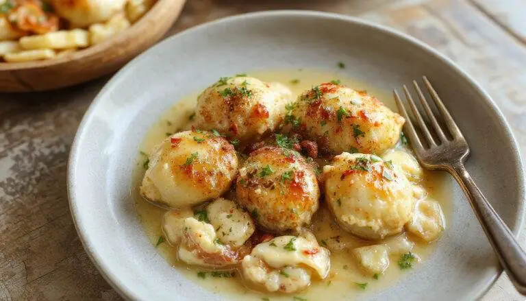Assiette élégante présentant des boulettes grecques dorées, accompagnées d'orzo citronné coloré, garnies de zestes de citron et herbes fraîches, décorée avec une sauce crémeuse de feta dans un bol blanc sur fond rustique