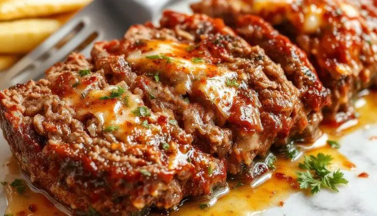 A hearty slice of carnivore meatloaf on a rustic white plate, showing a moist, flavorful interior with a caramelized crust on top, garnished with fresh herbs, set against a wooden table with minimalistic styling.