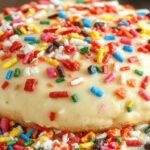Close-up of colorful celebration sprinkled funfetti cookies decorated with vibrant sprinkles