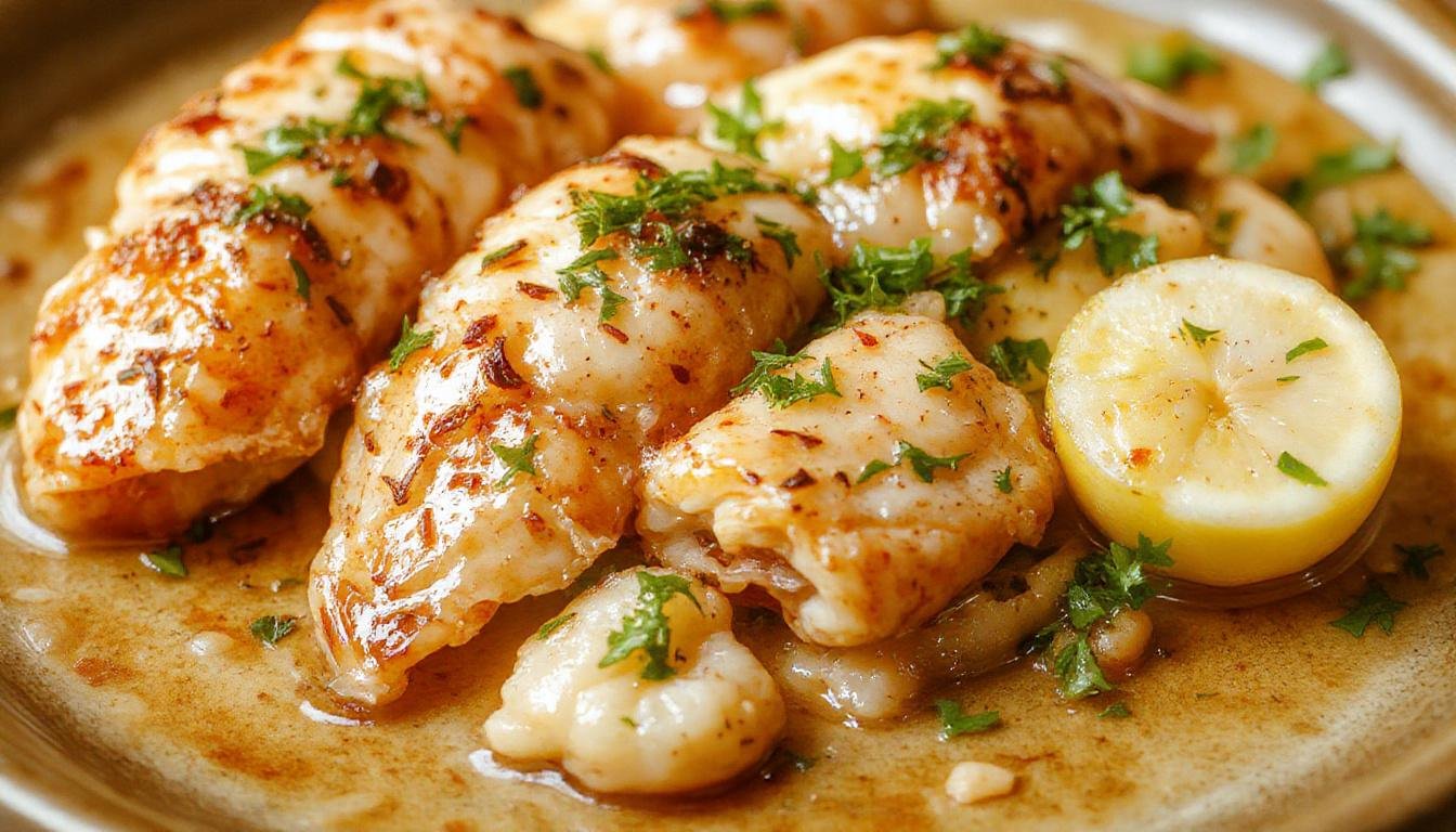 Un plat de cigares croustillants aux crevettes et à l'ail, dorés et appétissants, présentés sur une assiette blanche avec des quartiers de citron et une garniture de verdure. La texture croustillante est visible avec des crevettes fraîches en évidence, le tout évoque une apparence savoureuse et invitante.