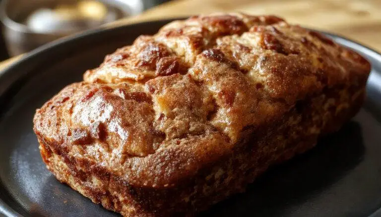 A warm, golden-brown loaf of cinnamon swirl banana bread sliced open to reveal a generously swirled cinnamon filling inside, with a soft, moist crumb. The loaf rests on a rustic wooden surface, with a few banana slices and a sprinkle of cinnamon nearby, evoking comfort and homemade warmth.