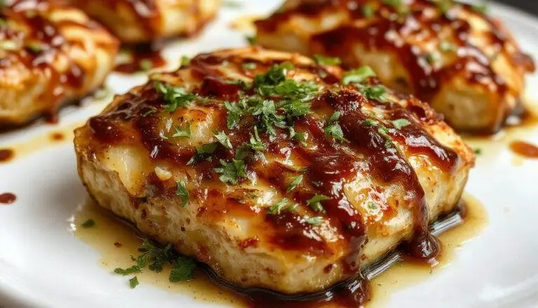 A golden-brown crispy potato torte arranged in a circular shape on a white plate, garnished with fresh thyme leaves and drizzled with balsamic glaze. The torte has a textured, crispy crust with visible layers of thinly sliced potatoes, and the presentation emphasizes the elegant, rustic appeal with a slightly glossy finish from the balsamic drizzle.