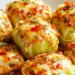 A close-up of vibrant cabbage rolls neatly arranged on a rustic wooden plate, filled with seasoned meat and rice, topped with a glossy tomato sauce, garnished with fresh herbs, showcasing textures of tender cabbage and savory filling.