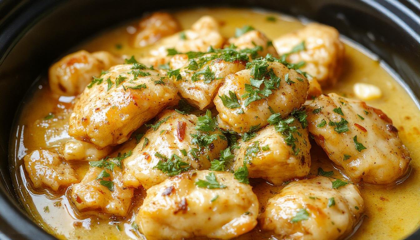 A creamy butter chicken dish served in a rustic white bowl, garnished with fresh cilantro, with a rich orange-brown sauce and tender chicken pieces visible, placed on a wooden table with a spoon beside it.