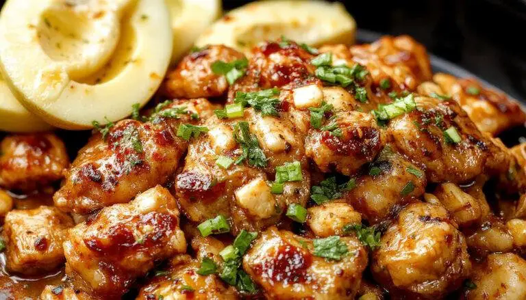 A hearty bowl of Slow-Cooker Peanut Chicken featuring tender shredded chicken coated in a rich, glossy peanut sauce. The dish is garnished with chopped peanuts and fresh cilantro, served alongside fluffy white rice on a rustic wooden table.