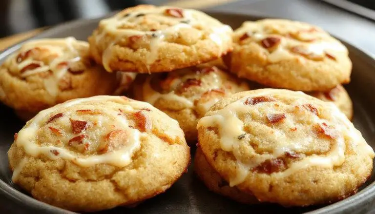 A plate of golden-brown Butterbeer cookies with cracks on top, sprinkled with a light dusting of cinnamon, presented on a rustic wooden table with a Hogwarts-themed backdrop, soft natural lighting highlighting their chewy texture and inviting appearance.
