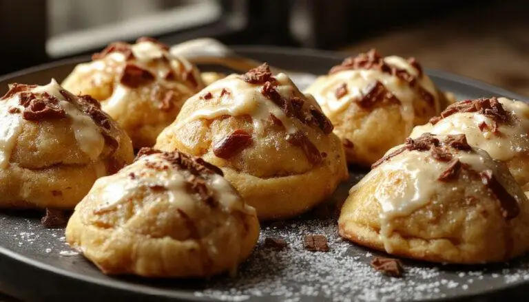 Close-up of golden-brown pumpkin pasties with a flaky, slightly glossy crust, filled with vibrant orange pumpkin filling visible through a small slit, arranged neatly on a rustic parchment-lined plate with a few powdered sugar dustings around.