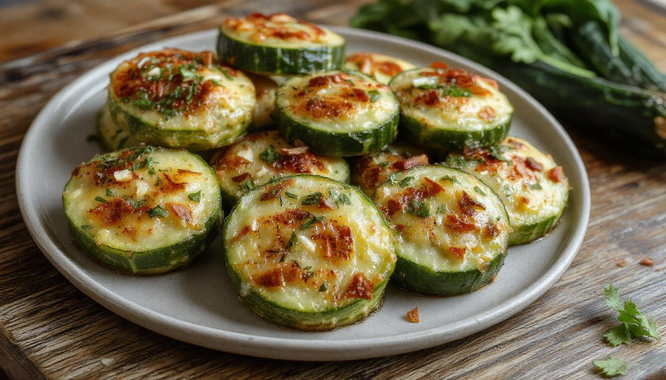 Nuages de courgettes moelleux et aériens, présentés dans une assiette blanche, légers et dorés, avec une texture aérée et des courgettes finement coupées, garnis de quelques herbes fraîches et servies avec une touche de crème ou d'huile d'olive.