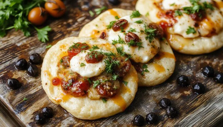 Une assiette élégante de pâtes garnie de burrata crémeuse, tomates confites dorées et pignons de pin croquants. La présentation est raffinée avec des herbes fraîches et un filet d'huile d'olive, mettant en valeur les couleurs vibrantes du plat.