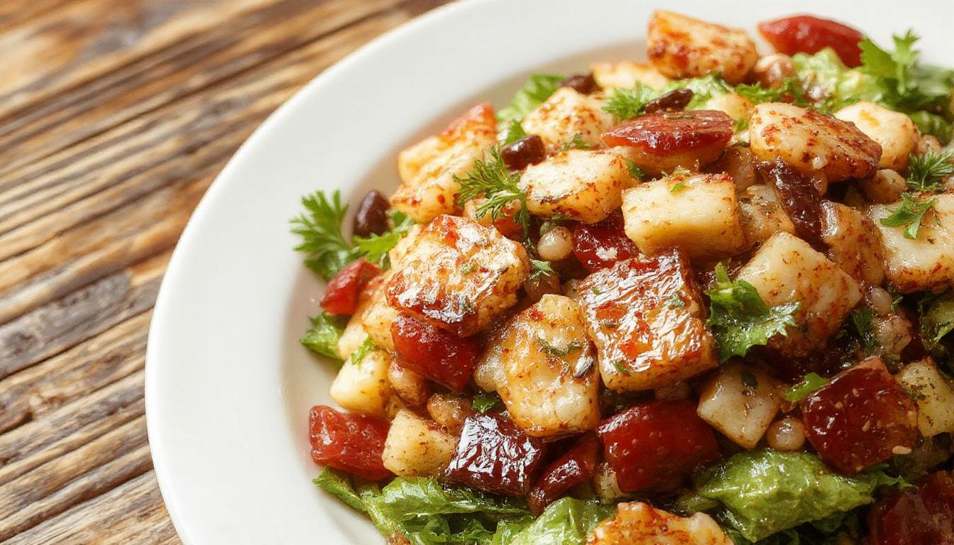 Une salade de lentilles colorée servie dans un bol blanc, avec des lentilles vertes, des tomates cerises rouges, du concombre en rondelles et des herbes fraîches, présentée de manière appétissante avec un filet d'huile d'olive et quelques quartiers de citron à côté.