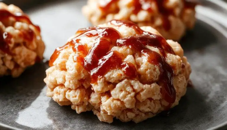 A close-up of spooky Halloween Rice Krispies treats shaped like brains, decorated with pink and red icing to mimic muscle tissue, placed on a dark slate plate with eerie, dim lighting highlighting their textured surface and intricate details.