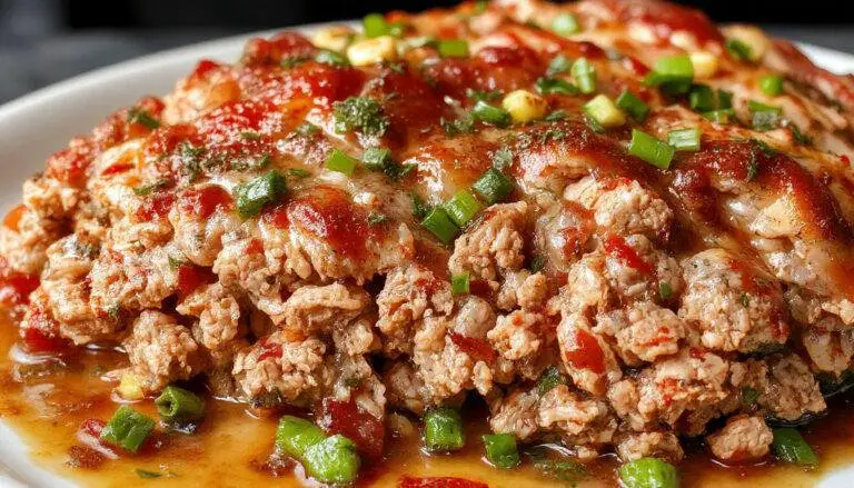 A golden-brown meatloaf glazed with a shiny tomato-based glaze, sliced to reveal a moist, well-seasoned interior. It is plated on a rustic wooden board with fresh herbs and a side of mashed potatoes.