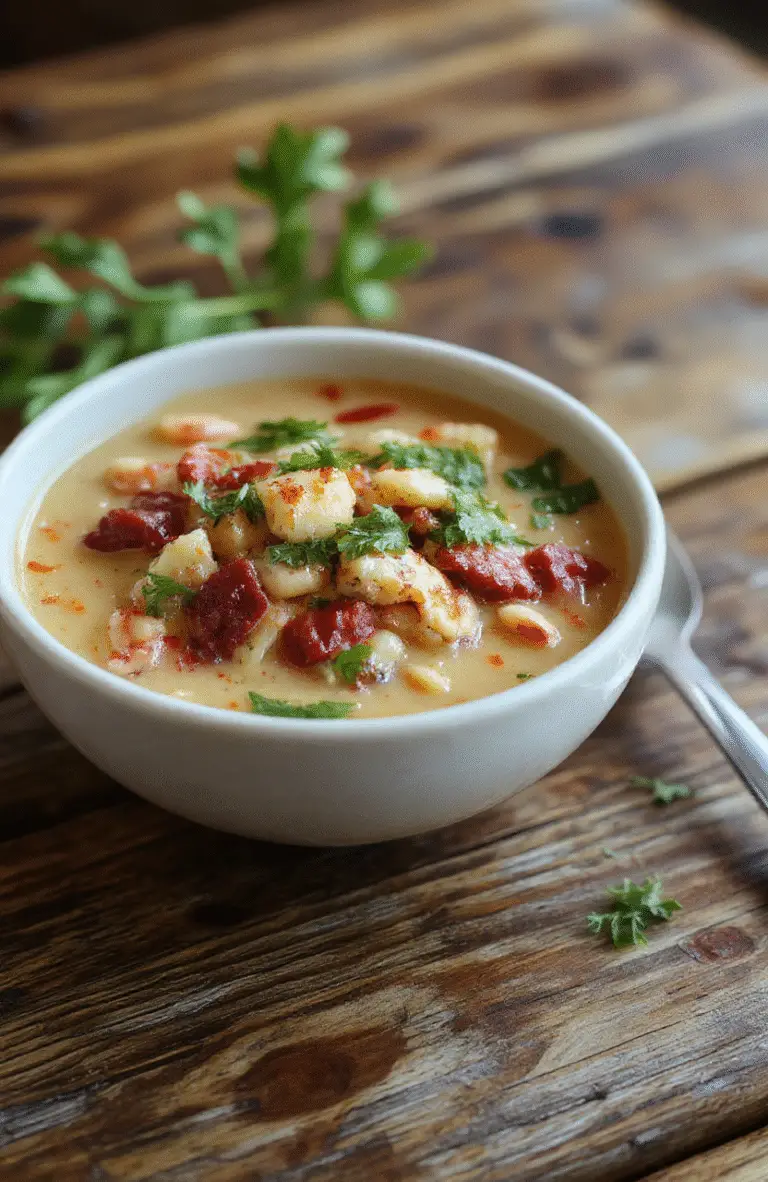 A warm, hearty bowl of Tuscan white bean soup with visible chunks of tender beans, fresh herbs, and a drizzle of olive oil, served in a rustic white bowl on a wooden table against a soft, natural background.